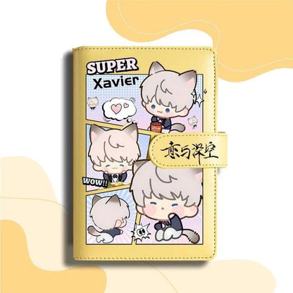 Yellow Love Deepspace Planner Journal - Blue A6 PU Leather Binder with 80 Sheets (160 Pages) Grid Lines - Chibi Design for Fitness Daily Plans Fan Gifts - Zllada