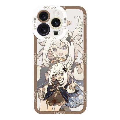 Genshin Phone Case - Cute Transparent Silicone Full Camera Protection All Round Defense Non Slip Cover - Anime Character Design [Specify Fit for iPhone Model]