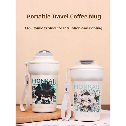 Star Rail  Travel Mug Sparkle - 316 Stainless Steel Insulated Coffee Cup with Dual-Use Lid - Leak-Proof Design & Portable Hand Strap - Anime Gaming Gift for Fans
