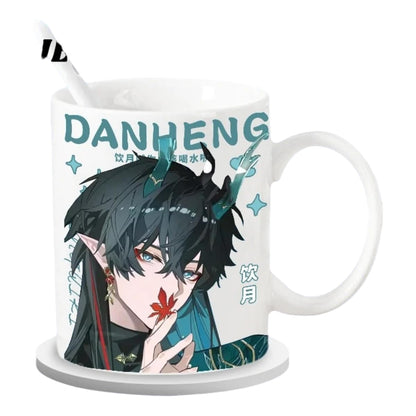 Star Rail  Ceramic Mug - 330ml Handle Coffee Mug Cup Set with Spoon & Coaster Suitable for Offices, Homes, Indoor Settings- Gift for Anime Star Rail Fans