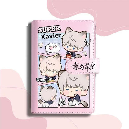 Pink Love Deepspace Planner Journal - Blue A6 PU Leather Binder with 80 Sheets (160 Pages) Grid Lines - Chibi Design for Fitness Daily Plans Fan Gifts - Zllada