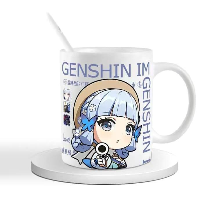 Genshin Ceramic Mug Set - 330ml Chibi Ceramic with Spoon Coaster - Gift for Anime Fans - Zllada