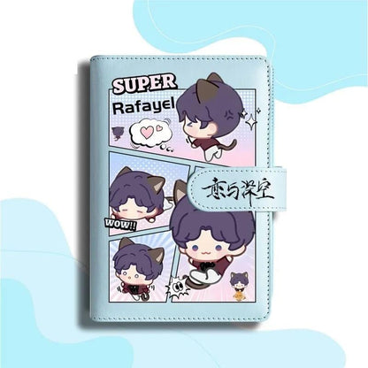 Blue Love Deepspace Planner Journal - Blue A6 PU Leather Binder with 80 Sheets (160 Pages) Grid Lines - Chibi Design for Fitness Daily Plans Fan Gifts - Zllada