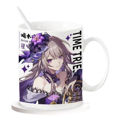 Star Rail  Ceramic Mug - 330ml Handle Coffee Mug Cup Set with Spoon & Coaster Suitable for Offices, Homes, Indoor Settings- Gift for Anime Star Rail Fans
