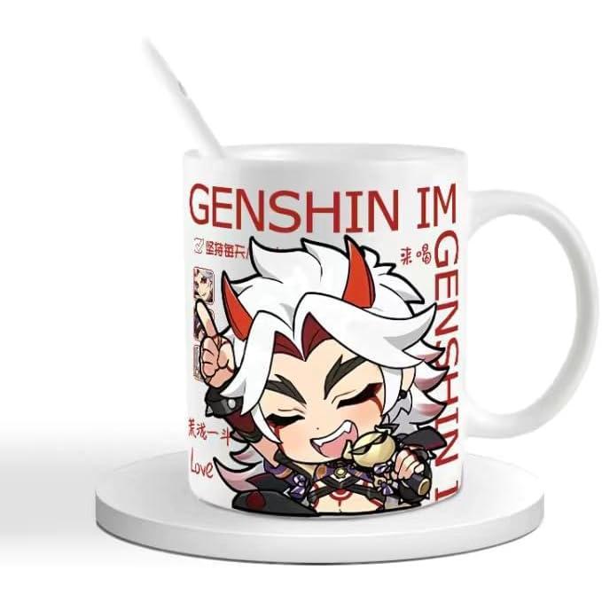 Genshin Ceramic Mug Set - 330ml Chibi Ceramic with Spoon Coaster - Gift for Anime Fans - Zllada