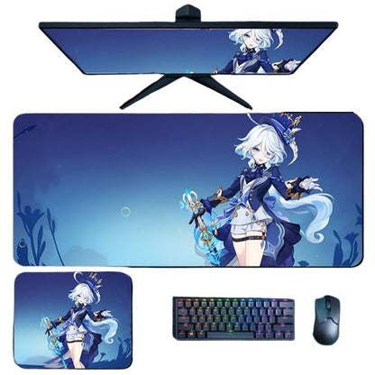 Genshin Desk Mouse Pad - Frina Focalors Thickened Desk Mat with Stitched Edges, Durable and Anti-Slip, Computer Desk Protector for PC Gaming – Focalors & Hydro Theme Design - Zllada