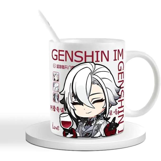 Genshin Ceramic Mug Set - 330ml Chibi Ceramic with Spoon Coaster - Gift for Anime Fans - Zllada