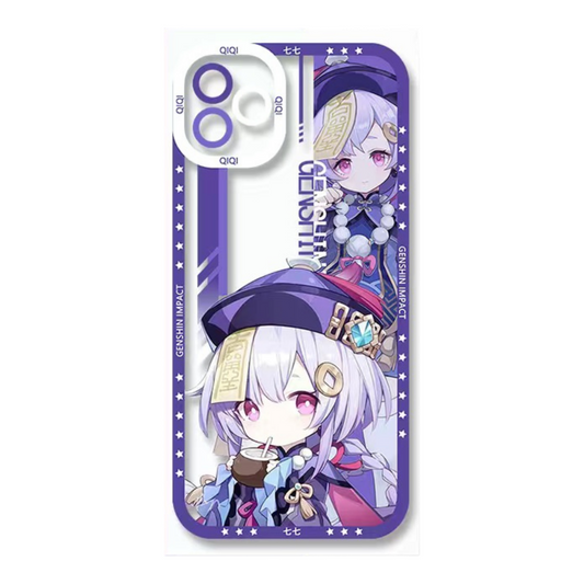 Qiqi Genshin Impact Phone Case Laptop screen protector  protective cover - Q Style Cute Anime Character Design - Transparent Silicone Full Camera Protection All Round Defense Non Slip Cover - Zllada