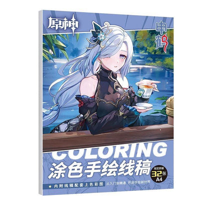 Genshin Coloring Books 30 A4 Pages Paper - 50 Pcs Sticker Pin Badge Gifts  - Zllada