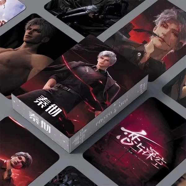 Love Deepspace Cards - 55-Piece Holographic Trading Collector Set with Scratch-Resistant Sleeves, Featuring Zayne, Xavier, Caleb Rafayel & Sylus