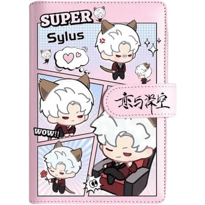 Pink Love Deepspace Planner Journal - Blue A6 PU Leather Binder with 80 Sheets (160 Pages) Grid Lines - Chibi Design for Fitness Daily Plans Fan Gifts - Zllada