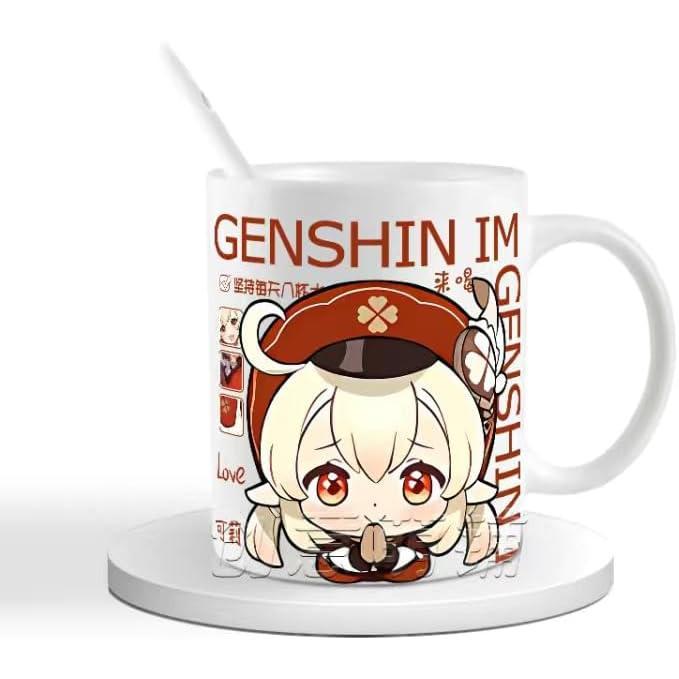 Genshin Ceramic Mug Set - 330ml Chibi Ceramic with Spoon Coaster - Gift for Anime Fans - Zllada