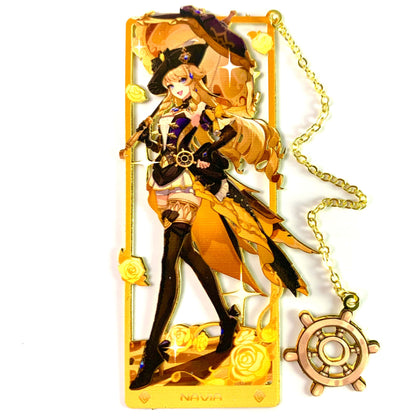Genshin Art Brass Metal Bookmark - Anime Figure Merch with 3D Display Box - Birthday Gifts for Fans Friends Gamer Book Lovers - Zllada