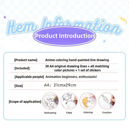 Genshin Coloring Books 30 A4 Pages Paper - 50 Pcs Sticker Pin Badge Gifts  - Zllada