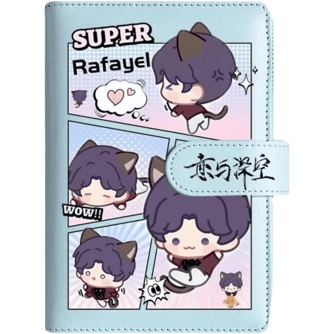 Blue Love Deepspace Planner Journal - Blue A6 PU Leather Binder with 80 Sheets (160 Pages) Grid Lines - Chibi Design for Fitness Daily Plans Fan Gifts - Zllada