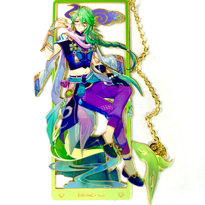 Genshin Art Brass Metal Bookmark - Anime Figure Merch with 3D Display Box - Birthday Gifts for Fans Friends Gamer Book Lovers - Zllada