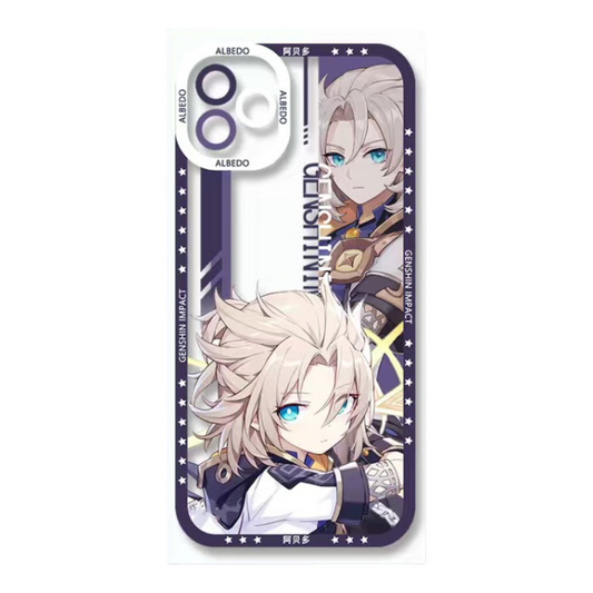 Albedo Genshin Impact Phone Case Laptop screen protector  protective cover - Q Style Cute Anime Character Design - Transparent Silicone Full Camera Protection All Round Defense Non Slip Cover - Zllada