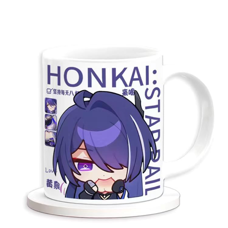 Honkai Star Rail Character Mug Set - 330ml Ceramic with Coaster, Lid, and Choice of Spoon or Straw - Ideal Gift for Anime Fans, Microwave & Dishwasher Safe