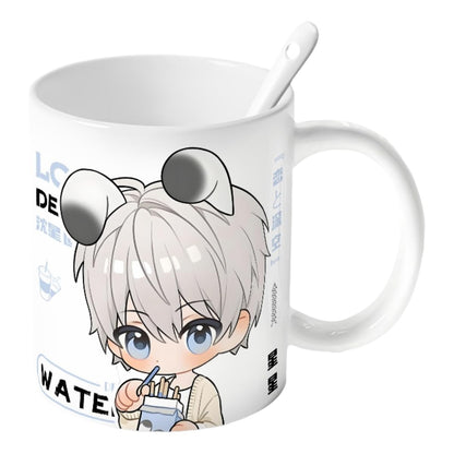 Xavier Love Deepspace Mug Set - 4-Piece Coffee Cup with Lid Coaster Spoon -  330ml Anime Ceramic Cute Desktop Gift for Fans of Zayne Xavier Rafayel Sylus Caleb - Zouven05