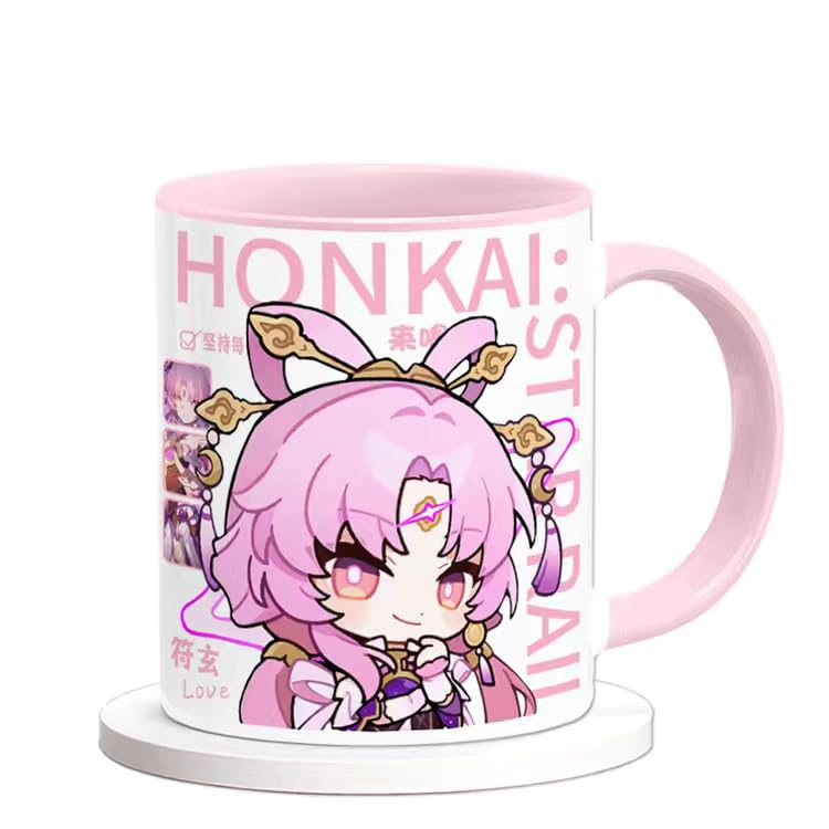 Honkai Star Rail Character Mug Set - 330ml Ceramic with Coaster, Lid, and Choice of Spoon or Straw - Ideal Gift for Anime Fans, Microwave & Dishwasher Safe