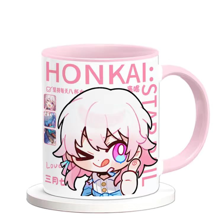 Honkai Star Rail Character Mug Set - 330ml Ceramic with Coaster, Lid, and Choice of Spoon or Straw - Ideal Gift for Anime Fans, Microwave & Dishwasher Safe