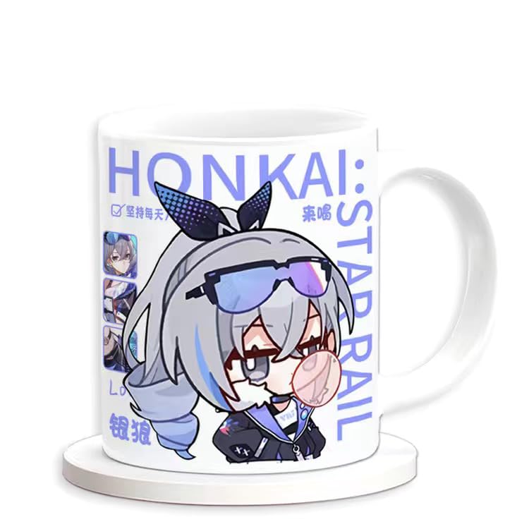 Honkai Star Rail Character Mug Set - 330ml Ceramic with Coaster, Lid, and Choice of Spoon or Straw - Ideal Gift for Anime Fans, Microwave & Dishwasher Safe