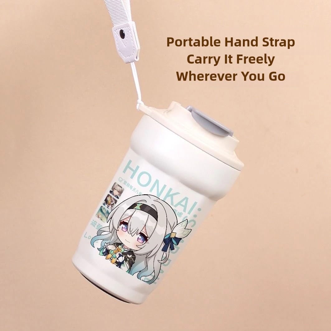 Honkai Star Rail Travel Mug Sparkle - 316 Stainless Steel Insulated Coffee Cup with Dual-Use Lid - Leak-Proof Design & Portable Hand Strap - Anime Gaming Gift for Fans