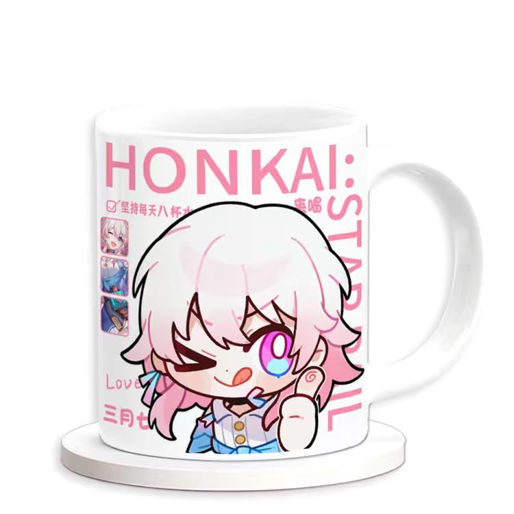 Honkai Star Rail Character Mug Set - 330ml Ceramic with Coaster, Lid, and Choice of Spoon or Straw - Ideal Gift for Anime Fans, Microwave & Dishwasher Safe