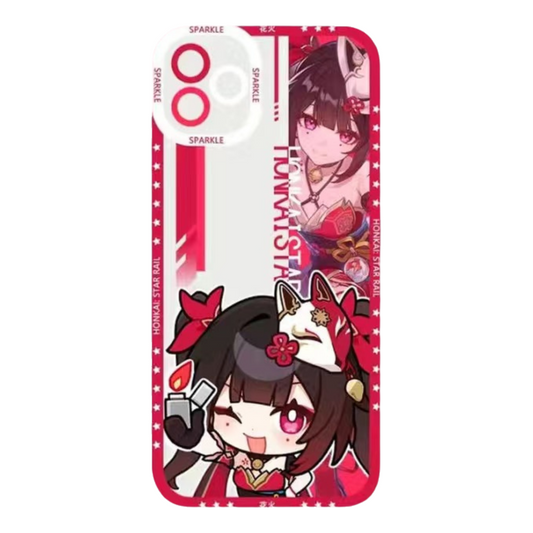 Sparkle White Q Style Honkai Star Rail Phone Case - Compatible with iPhone 16 15 14 13 12 11 Series - Transparent Silicone, Honkai Star Rail Merchandise for Various Models-Zllada