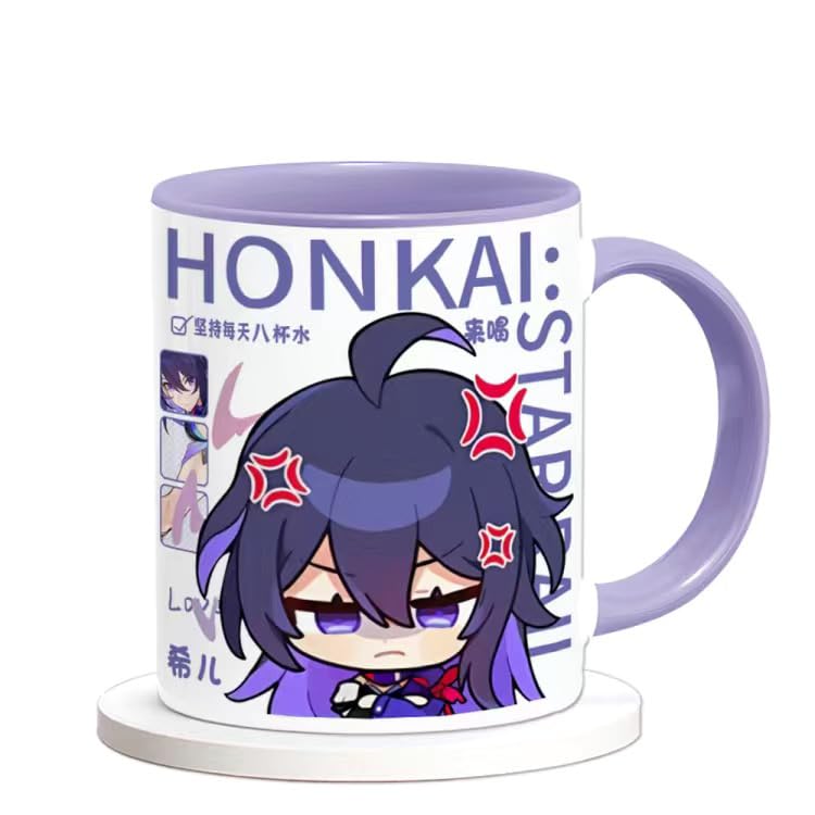 Honkai Star Rail Character Mug Set - 330ml Ceramic with Coaster, Lid, and Choice of Spoon or Straw - Ideal Gift for Anime Fans, Microwave & Dishwasher Safe