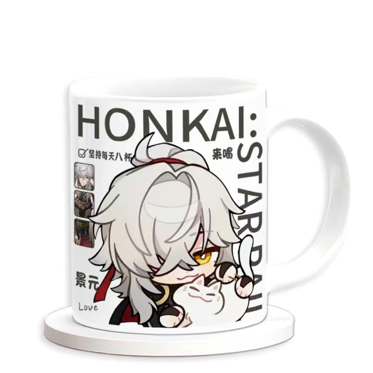 Honkai Star Rail Character Mug Set - 330ml Ceramic with Coaster, Lid, and Choice of Spoon or Straw - Ideal Gift for Anime Fans, Microwave & Dishwasher Safe