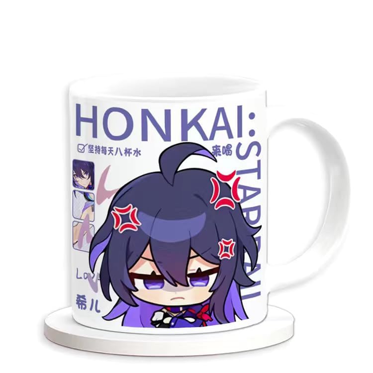 Honkai Star Rail Character Mug Set - 330ml Ceramic with Coaster, Lid, and Choice of Spoon or Straw - Ideal Gift for Anime Fans, Microwave & Dishwasher Safe