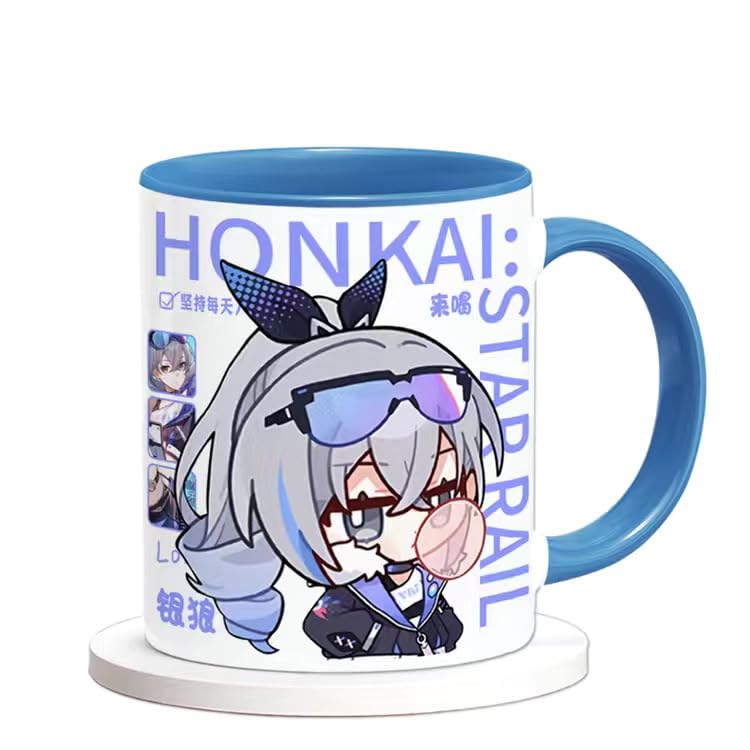 Honkai Star Rail Character Mug Set - 330ml Ceramic with Coaster, Lid, and Choice of Spoon or Straw - Ideal Gift for Anime Fans, Microwave & Dishwasher Safe