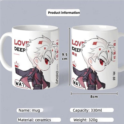 Xavier Love Deepspace Mug Set - 4-Piece Coffee Cup with Lid Coaster Spoon -  330ml Anime Ceramic Cute Desktop Gift for Fans of Zayne Xavier Rafayel Sylus Caleb - Zouven05