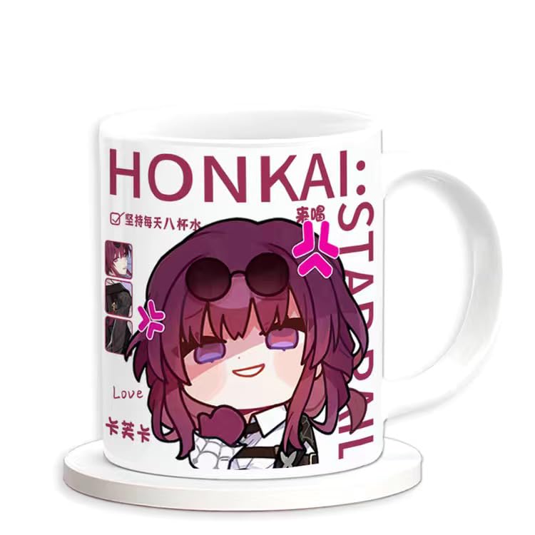 Honkai Star Rail Character Mug Set - 330ml Ceramic with Coaster, Lid, and Choice of Spoon or Straw - Ideal Gift for Anime Fans, Microwave & Dishwasher Safe