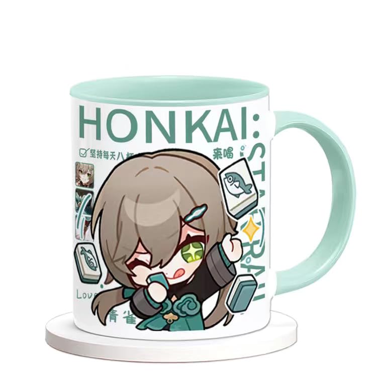 Honkai Star Rail Character Mug Set - 330ml Ceramic with Coaster, Lid, and Choice of Spoon or Straw - Ideal Gift for Anime Fans, Microwave & Dishwasher Safe