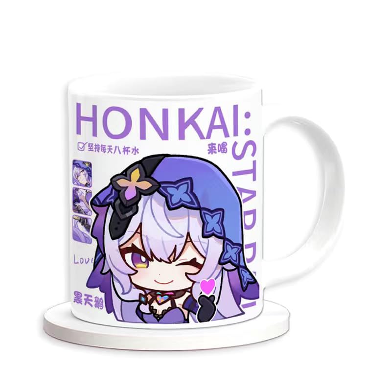 Honkai Star Rail Character Mug Set - 330ml Ceramic with Coaster, Lid, and Choice of Spoon or Straw - Ideal Gift for Anime Fans, Microwave & Dishwasher Safe