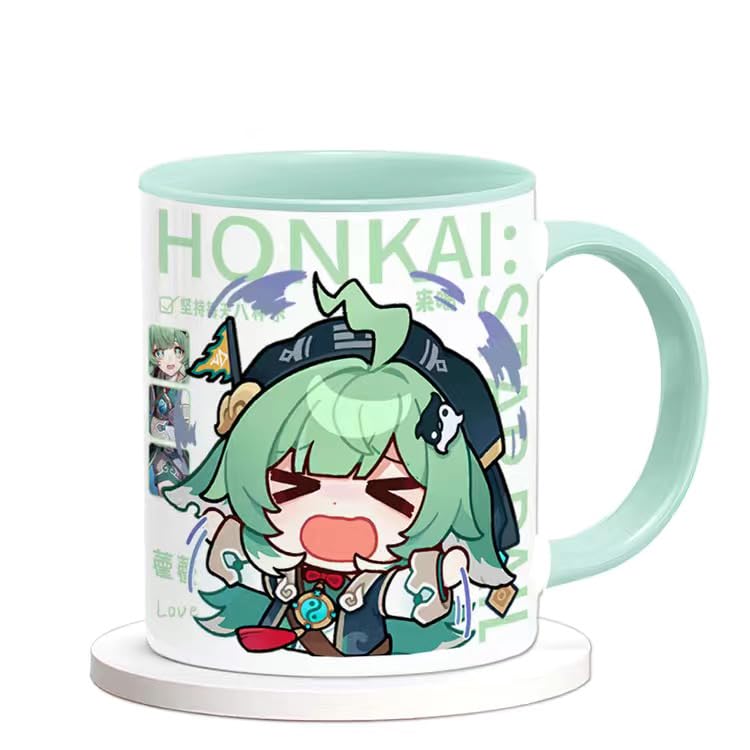 Honkai Star Rail Character Mug Set - 330ml Ceramic with Coaster, Lid, and Choice of Spoon or Straw - Ideal Gift for Anime Fans, Microwave & Dishwasher Safe