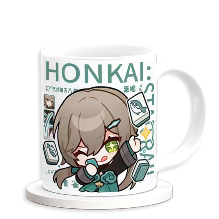 Honkai Star Rail Character Mug Set - 330ml Ceramic with Coaster, Lid, and Choice of Spoon or Straw - Ideal Gift for Anime Fans, Microwave & Dishwasher Safe