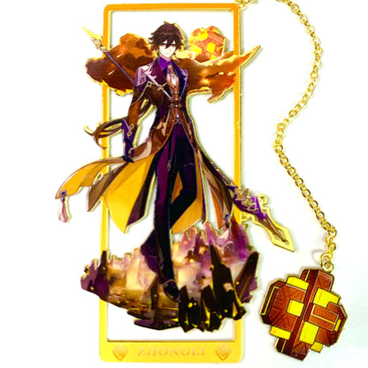 Genshin Art Brass Metal Bookmark - Anime Figure Merch with 3D Display Box - Birthday Gifts for Fans Friends Gamer Book Lovers - Zllada