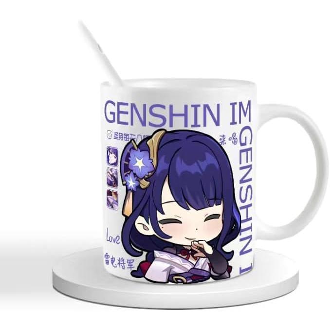 Genshin Ceramic Mug Set - 330ml Chibi Ceramic with Spoon Coaster - Gift for Anime Fans - Zllada