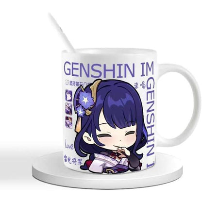 Genshin Ceramic Mug Set - 330ml Chibi Ceramic with Spoon Coaster - Gift for Anime Fans - Zllada