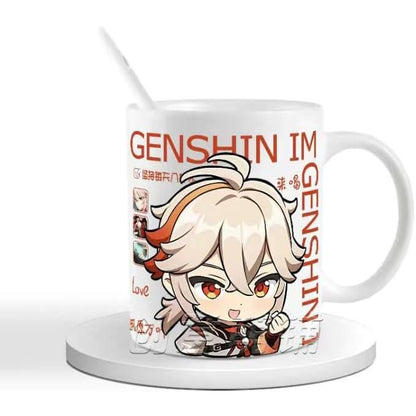 Genshin Ceramic Mug Set - 330ml Chibi Ceramic with Spoon Coaster - Gift for Anime Fans - Zllada