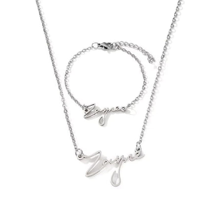 Love Deepspace Name Necklace & Bracelet Set - Titanium Steel English Chinese Letters Sylus Zayne Xavier Rafayel Caleb Charms - Anime Game Fan Gift