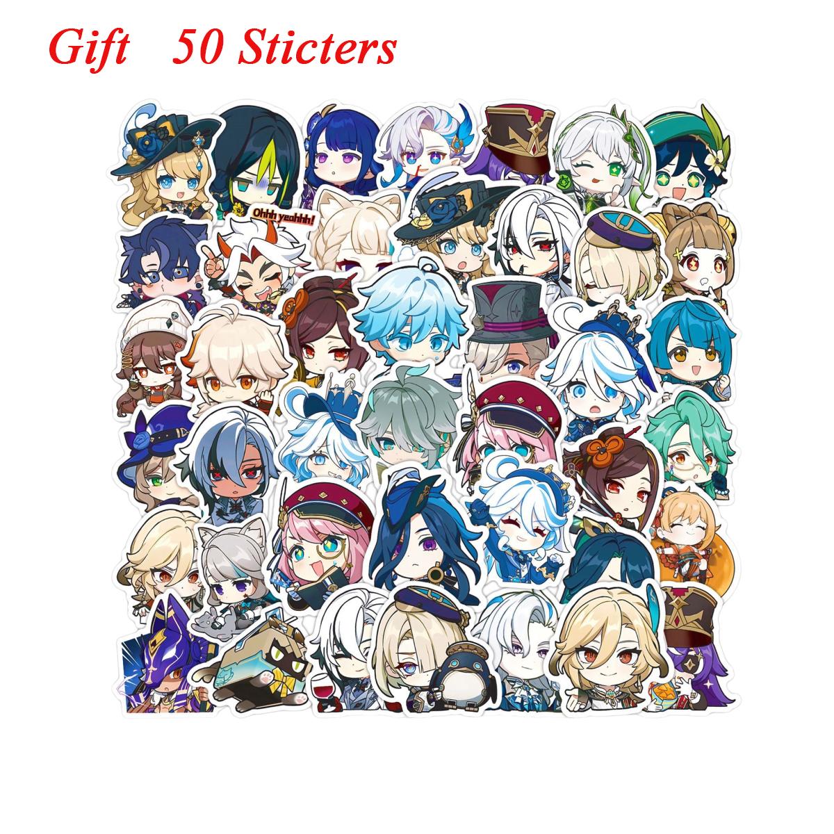 Zllada Genshin Impact Figurines Desk Bookmark Character Standee Keychain Badge & 50 Stickers - Anime Gift Ideal Gift Box Set for Fans Friends Gamer Book Lovers - Zllada