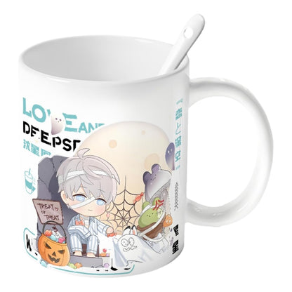Xavier Love Deepspace Mug Set - 4-Piece Coffee Cup with Lid Coaster Spoon -  330ml Anime Ceramic Cute Desktop Gift for Fans of Zayne Xavier Rafayel Sylus Caleb - Zouven05