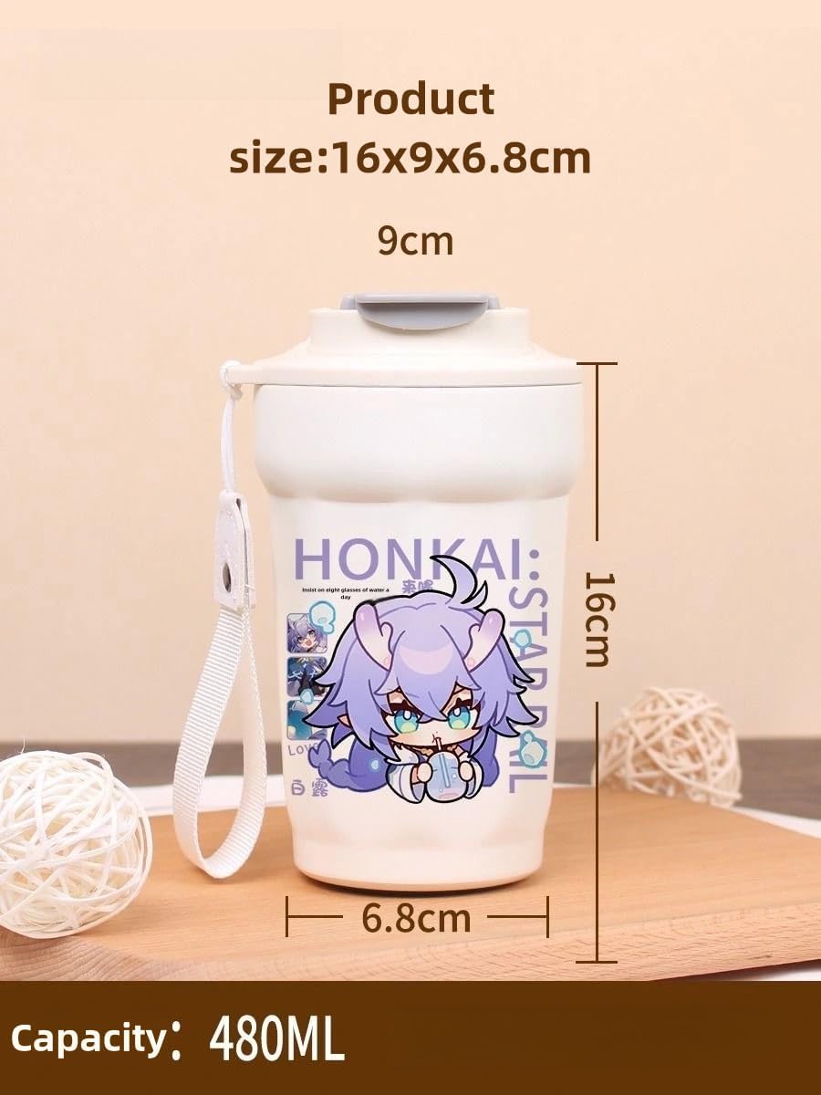 Honkai Star Rail Travel Mug Sparkle - 316 Stainless Steel Insulated Coffee Cup with Dual-Use Lid - Leak-Proof Design & Portable Hand Strap - Anime Gaming Gift for Fans