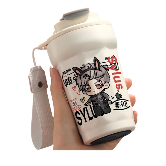 Love and Deepspace Mug Cup - 480ml Travel Cold Hot Drinks - 316 Stainless Steel Insulated Coffee Cup with Dual-Use Lid - Leak-Proof Design & Portable Hand Strap - Anime Game Gift for Fans
