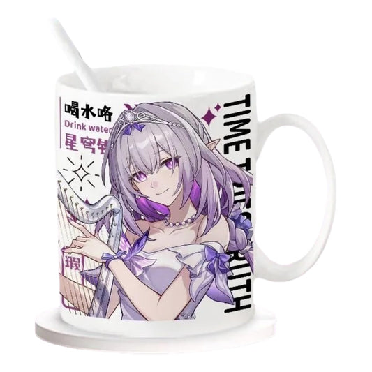 Star Rail Ceramic Mug - 330ml Handle Coffee Mug Cup Set with Spoon & Coaster Suitable for Offices, Homes, Indoor Settings- Gift for Anime Star Rail Fans