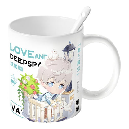 Xavier Love Deepspace Mug Set - 4-Piece Coffee Cup with Lid Coaster Spoon -  330ml Anime Ceramic Cute Desktop Gift for Fans of Zayne Xavier Rafayel Sylus Caleb - Zouven05